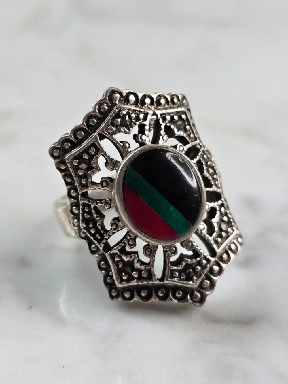 Womens Vintage Estate Sterling Silver Southwestern Zuni Ring 7.4g E652